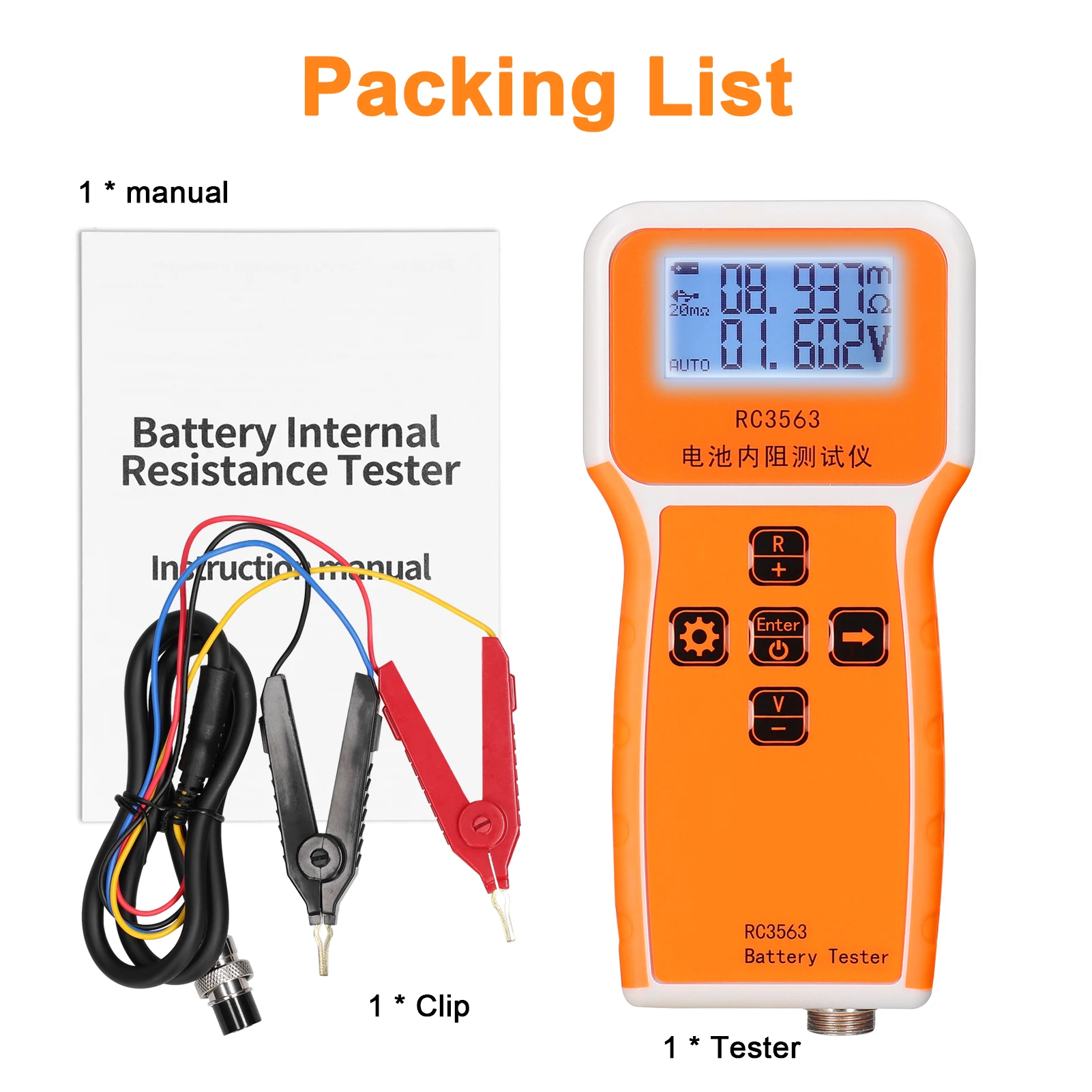 Imagem -02 - Handheld Resistência Interna Tester Tensão True Four-wire Tester Bateria Display de Dígitos Rc3563 200o 100v