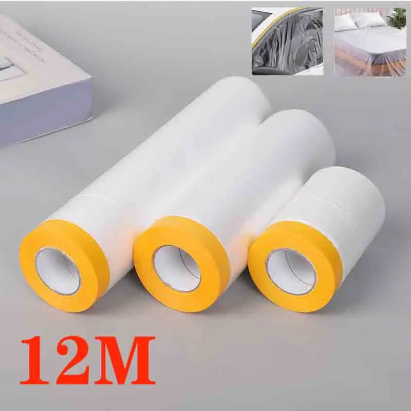 Film de masquage pré-adhésif YITAPE 12M, bâche plastique autocollante anti-poussière pour la peinture automobile, les murs et les meubles