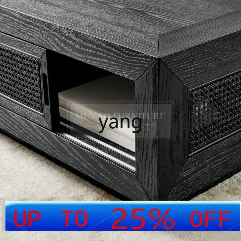 

LH American solid wood coffee table natural rattan multi-functional coffee table living room wabi-sabi storage tea table
