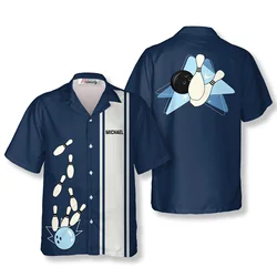 Tiki summer new deep sky blue 1950 bowling Hawaiian shirt 3d print shirt short sleeve men's shirt men's men's shirt