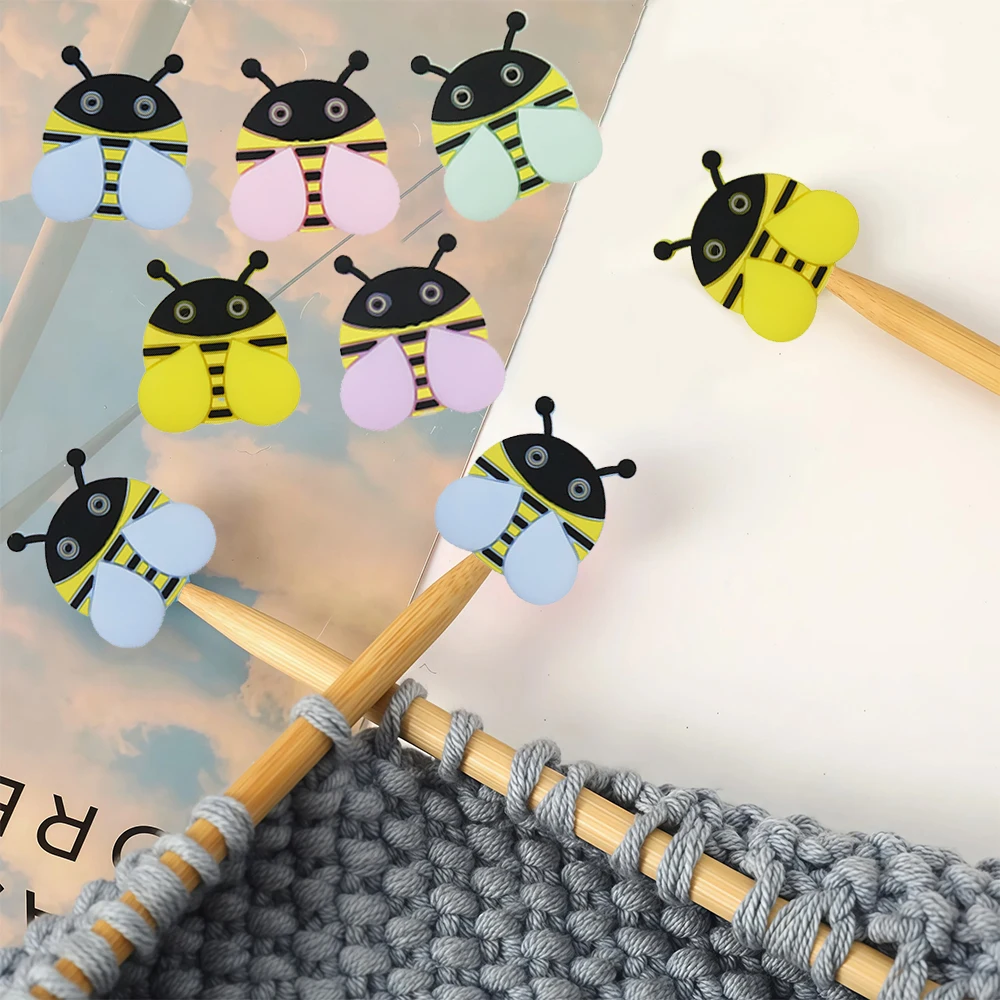 10pcs Honeybee Silicone Needle Caps Colorful Knitting Needle Protectors DIY Yarn Sewing Weave Craft Crochet Accessories Set