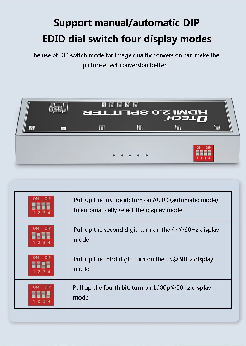 Dtech 4K HDMI Splitter 1x4 HDMI 2.0 Video 1 مدخل 4 مخرج 4K60 هرتز لـ 10 تلفزيونات