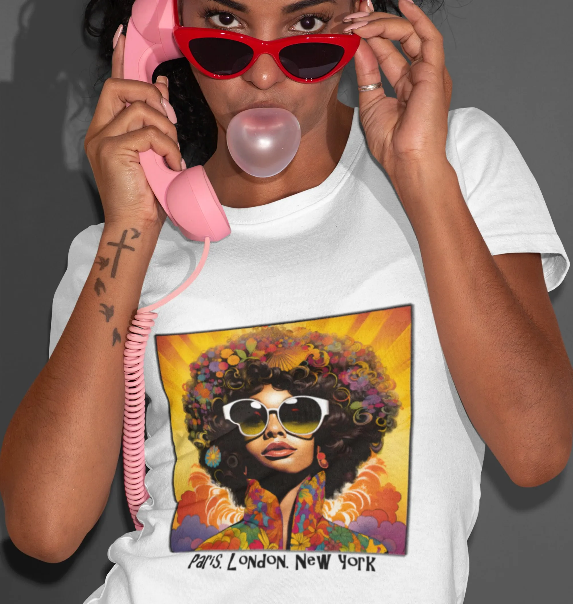 Camiseta psicodélica Retro de algodón pesado Funk afro Londres Nueva York moda fiesta festivales carnaval gran regalo