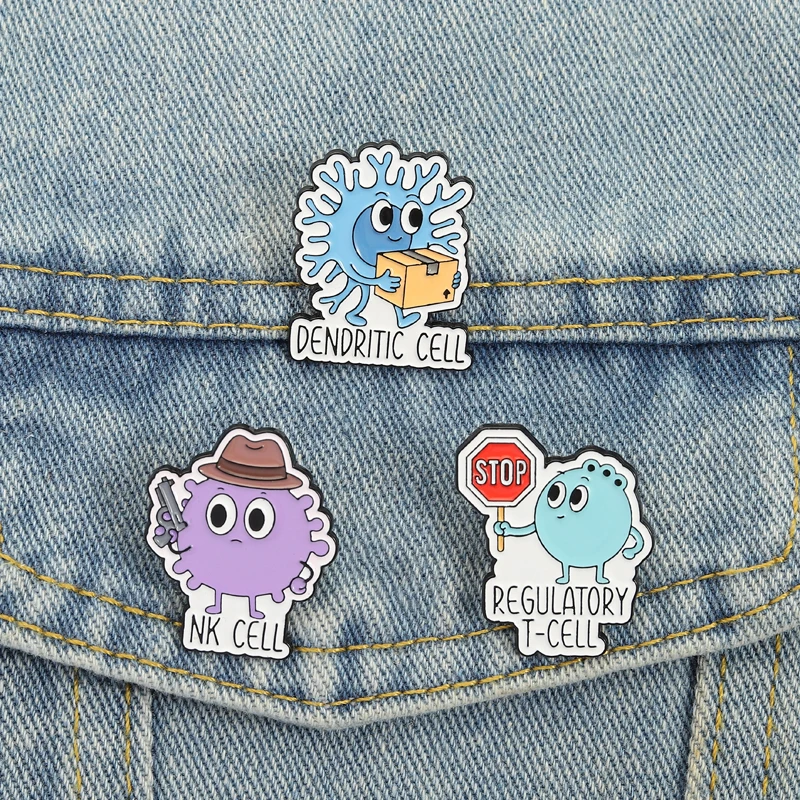 Niedliche Immunzellen Emaille Pins NK Zelle Dendritic Regulatory T Zellen Broschen Revers Abzeichen Cartoon Biologie Schmuck Geschenk für Freunde