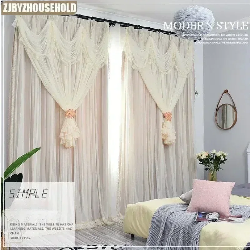 

Dreams Double-layered One Curtains for Living Dining Room Bedroom Lace Full Blackout Curtain Window Tulle Princes Customize