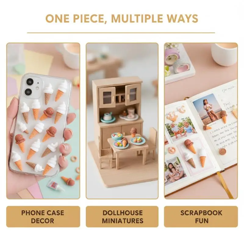 Kawaii Mini Resin Ice Cream Embellishments 10Pcs Cartoon DIY Accessories for Handmade Scrapbook Craft Projects