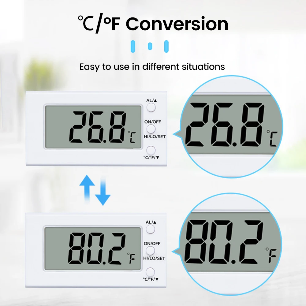 -50~300℃ Mini Digital LED Indoor Temperature Sensor Meter ℃/℉   Conversion Thermometer Gauge With High And Low-Temperature Alarm