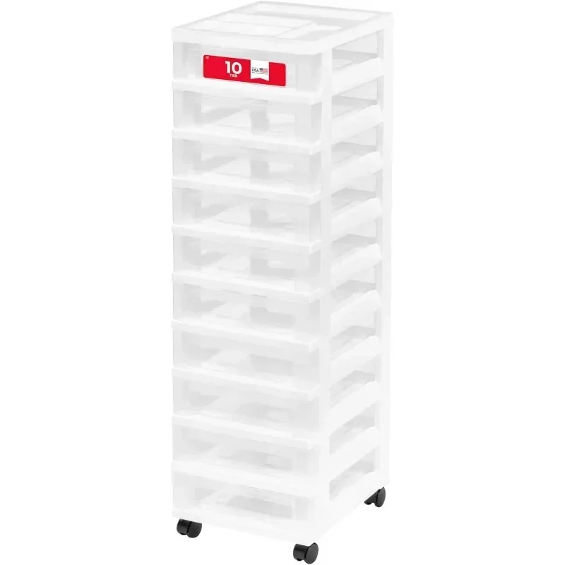 Plastic Drawer Storage Organizer Rolling Cart, with Wheels Casters, 10-Drawers, for Classroom Art Craft Supplies Dresser Closet