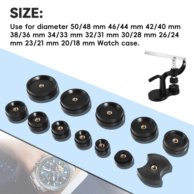 14Pcs Watch Press Set,18Mm To 50Mm Watch Case Closer,Watch Repair Kit (Black)