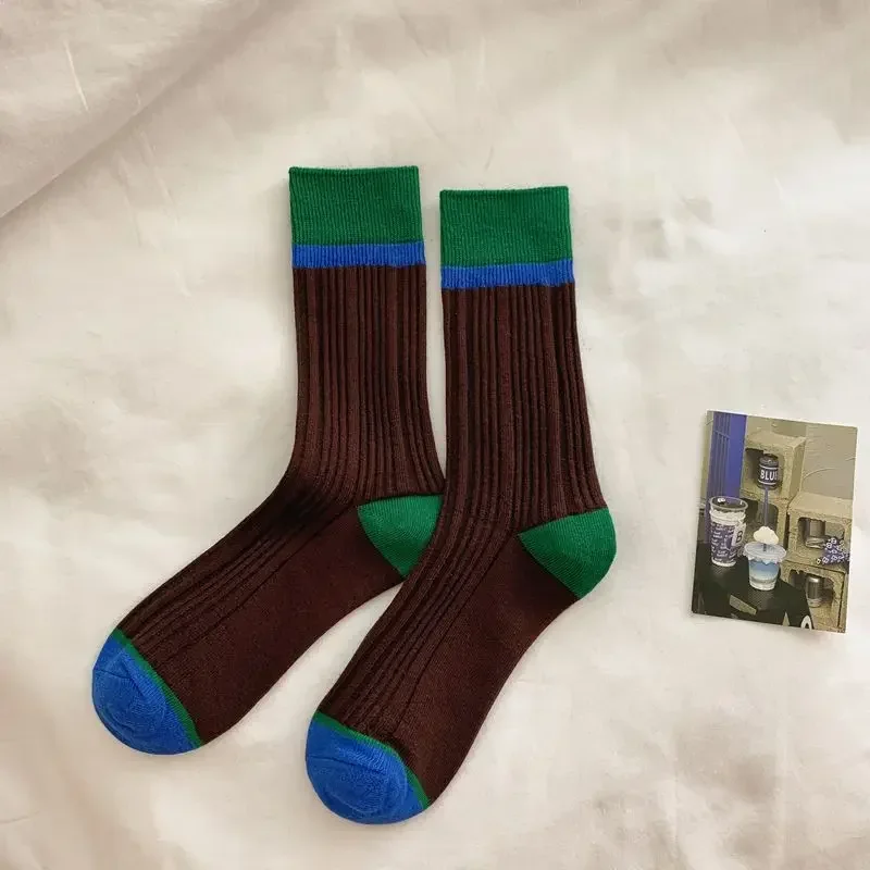 Calcetines de media pantorrilla a juego con los colores de las celebridades de internet, marca de moda, estilo retro, color rosa, calcetines de algodón ligeros de lujo para niñas