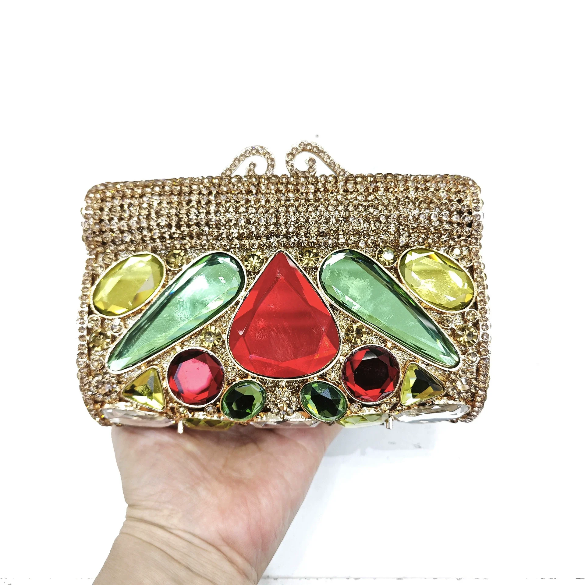 

XIYUAN New Women Silver Metallic Handbag Luxury Rhinestone Clutch Purse for Wedding Party Elegant Colorful Crystal Evening Bags