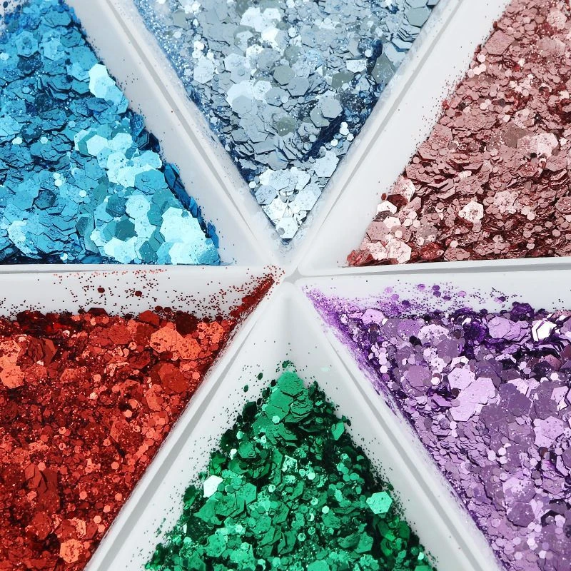 50g/Beutel Sechseckiges Glitzerpulver in verschiedenen Größen, metallische Pailletten, Kosmetikqualität für Nagelkunst, Harz, Tumbler, Slime, Körper, Gesicht, DIY – Detail 9