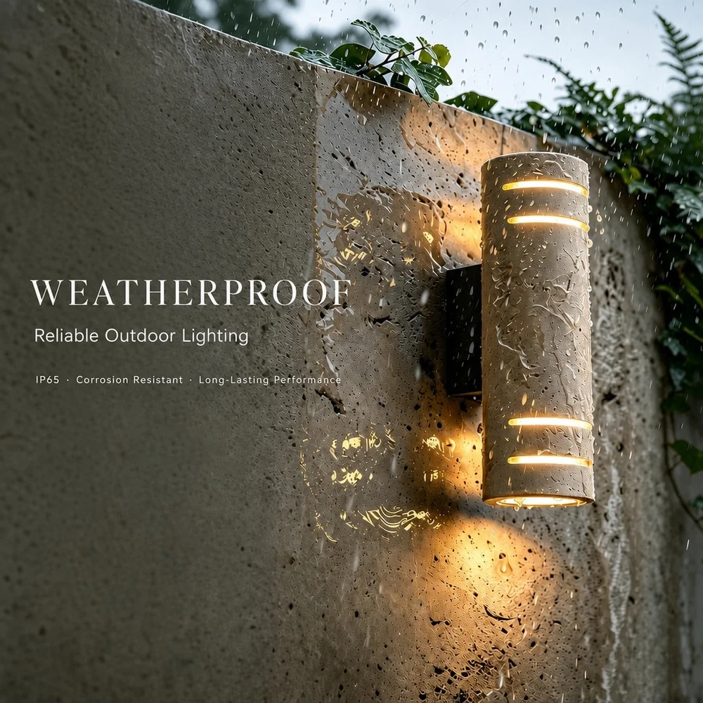 IP65 Waterproof Yellow Travertine Exteriors Wall Lamp Cylindrical Up Down LED Wall Sconces Warm Light for Gargen Villa Courtyard