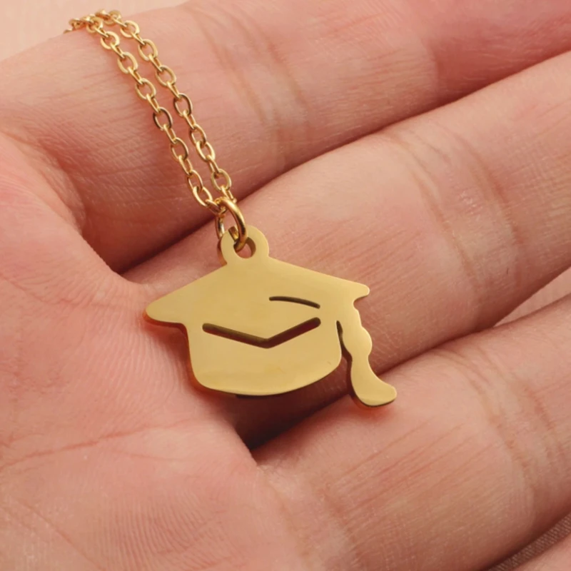 10pcs 304 Stainless Steel Graduate Hat Pendant Necklace Bachelor Cap Necklaces School Graduation Gift Students Jewelry