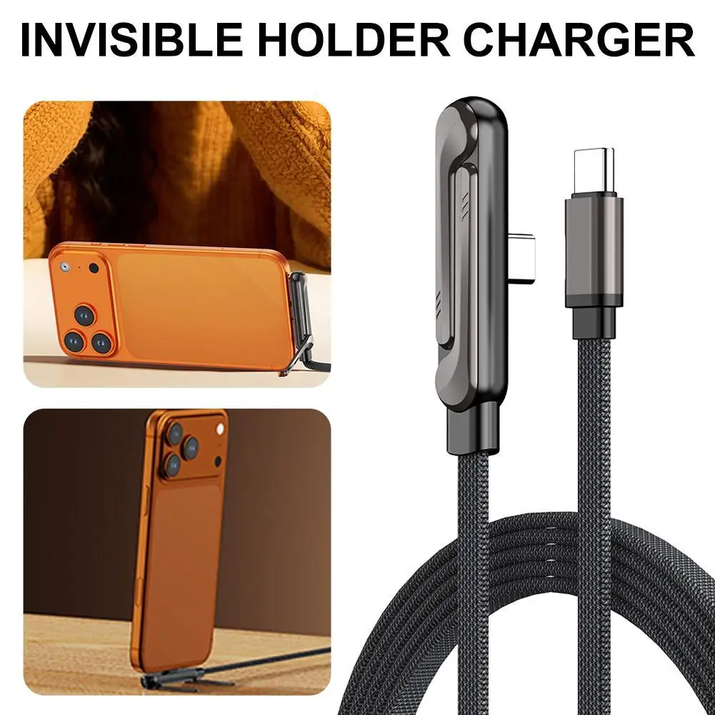 240W PD 2-in-1 Foldable Phone Holder & Fast Charging Cable | Type-C Dual Function Bracket Support Hands-Free Video & Charging fo