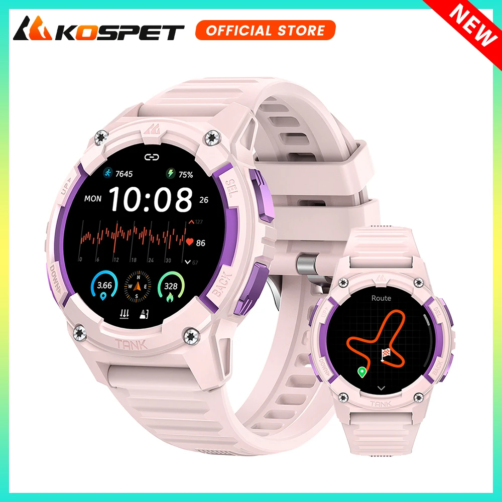 

2024 KOSPET TANK S2 GPS Smart Watch Women Bluetooth Call Compass Altimeter Barometer AMOLED 5ATM Waterproof Military Smartwatch