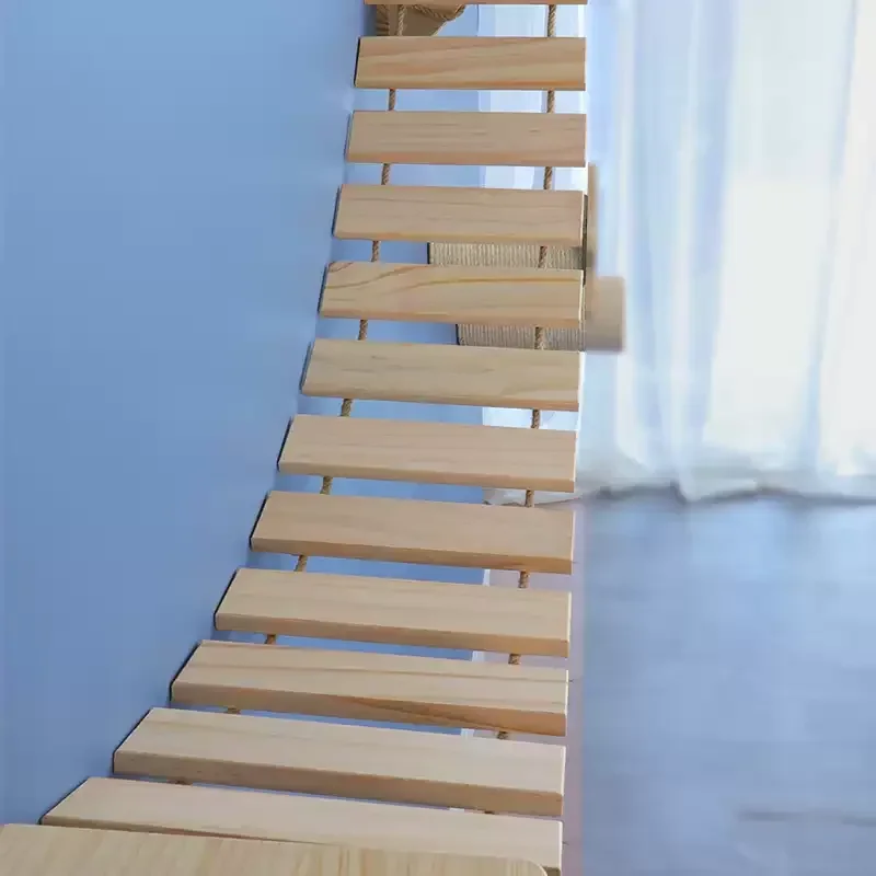 Pine Wooden Wall Mounted Cat Ladder Bridge Foldable Hanging Cat Ladder Rope Climbing Outside Cats Step Scratching Pet Supplies