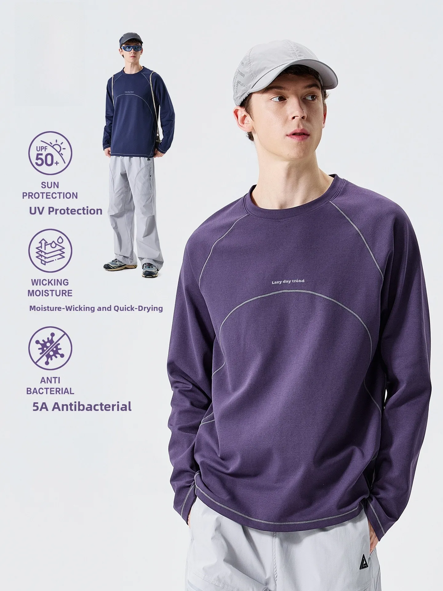 

LAZY DAY Outdoor UV Protection Quick Dry Long Sleeve T-Shirt Unisex Spring Autumn Casual Fitness Top Breathable Moisture Wicking
