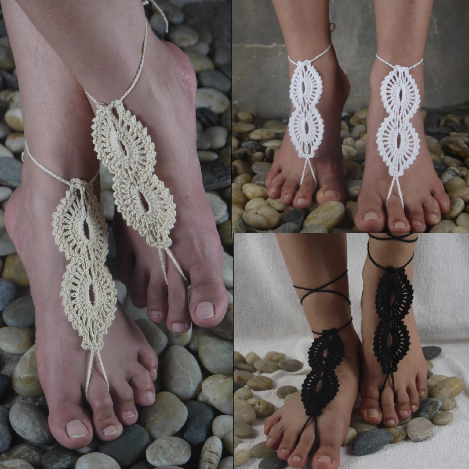 Hand Crochet Barefoot Sandals Beach Anklet Foot jewelry Victorian Lace