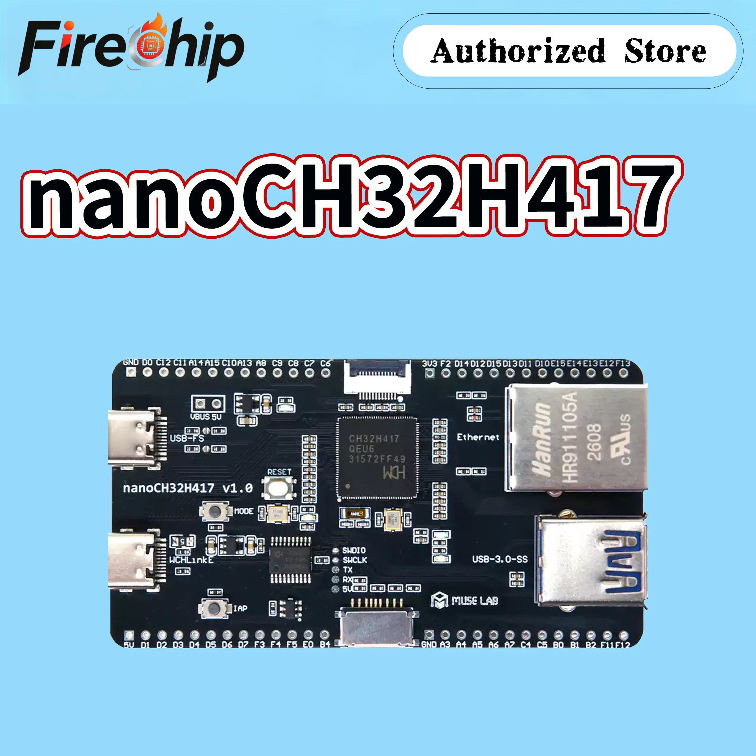 NanoCH32H417 Dev Board RISC-V Dual TYPE-C Interface USB 3.0 Super Speed 5Gbps 100Mbps Ethernet Open Source