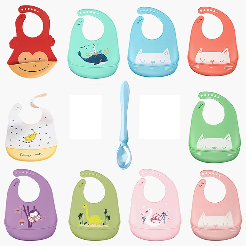 Silicone Baby Bib Waterproof Kids Boy Girl Feeding Stuff Adjustable Feeding Apron Food Grade Cartoon Burp Scarf Toddler Burp Bib