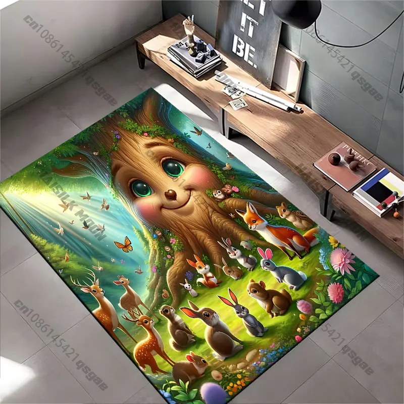 Peaceful animals in enchanted forest carpet Yoga living room room decor children's crawling mat doormat area rug games mat