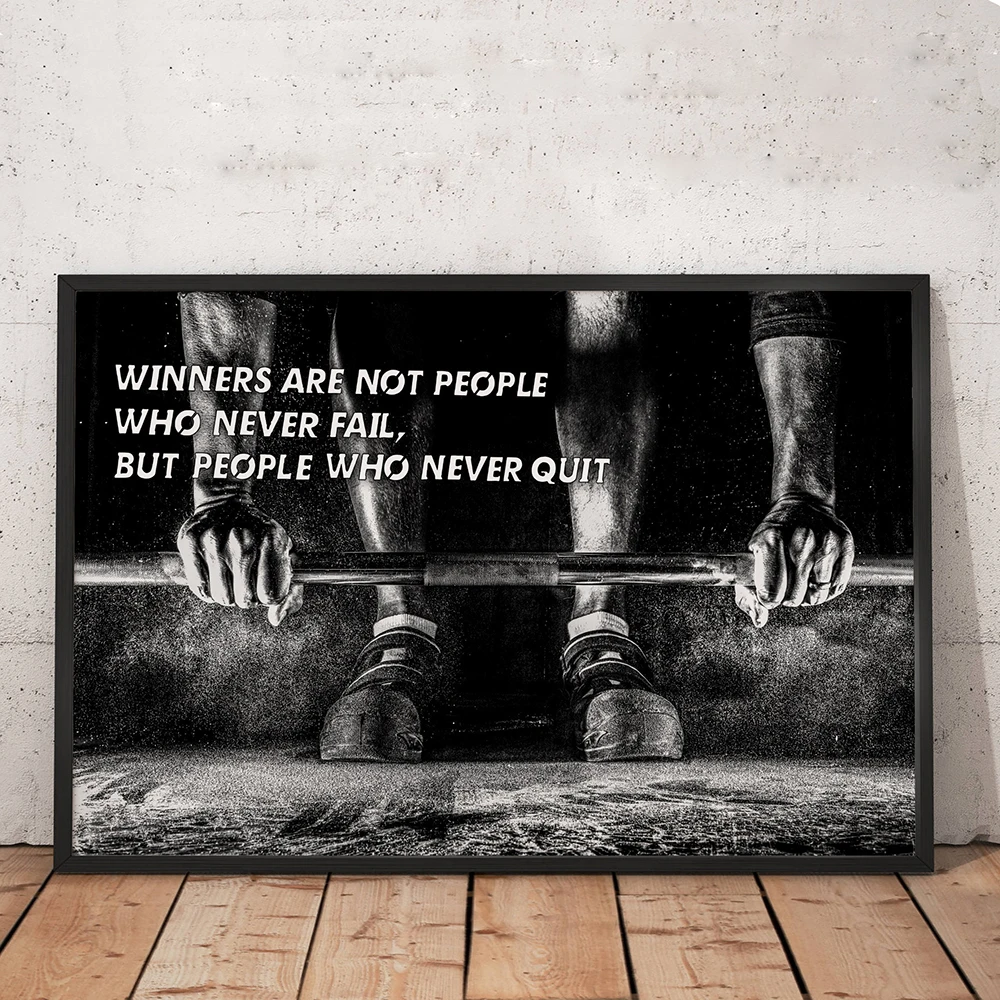 Black and White Weightlifting Poster Winners Are Not People Who Never Fail, Fitness Bodybuilding Gym Lovers Poster Fitness Decor