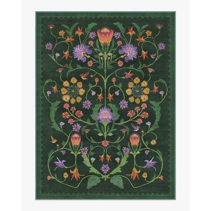 Iris Apfel Protea Forest Green Rug for Living Room Floral Aesthetic Ornate Gothic Home Decor Carpet Anti-slip Washable Floor Mat