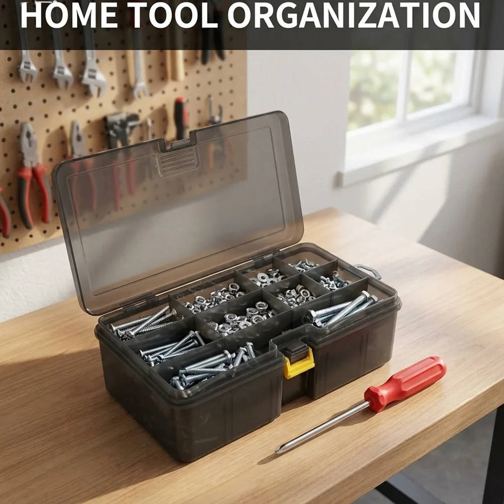 Freely Removable and Washable Double-Layer Storage Box, Household Hardware Tool Organizer, Multi-Functional Storage Box for Sea Fishing Lures, Fish Hooks, and Accessories, Multi-Functional Double-Layer Plastic Tool Box