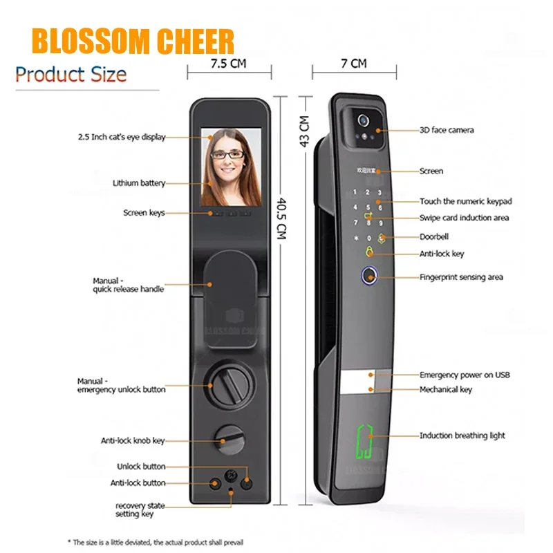 Electronic Fingerprint Door Hotel Digital Locked Luxury Home Finger Print Outdoor Large Screen Smart 3d Face Recognition Lock