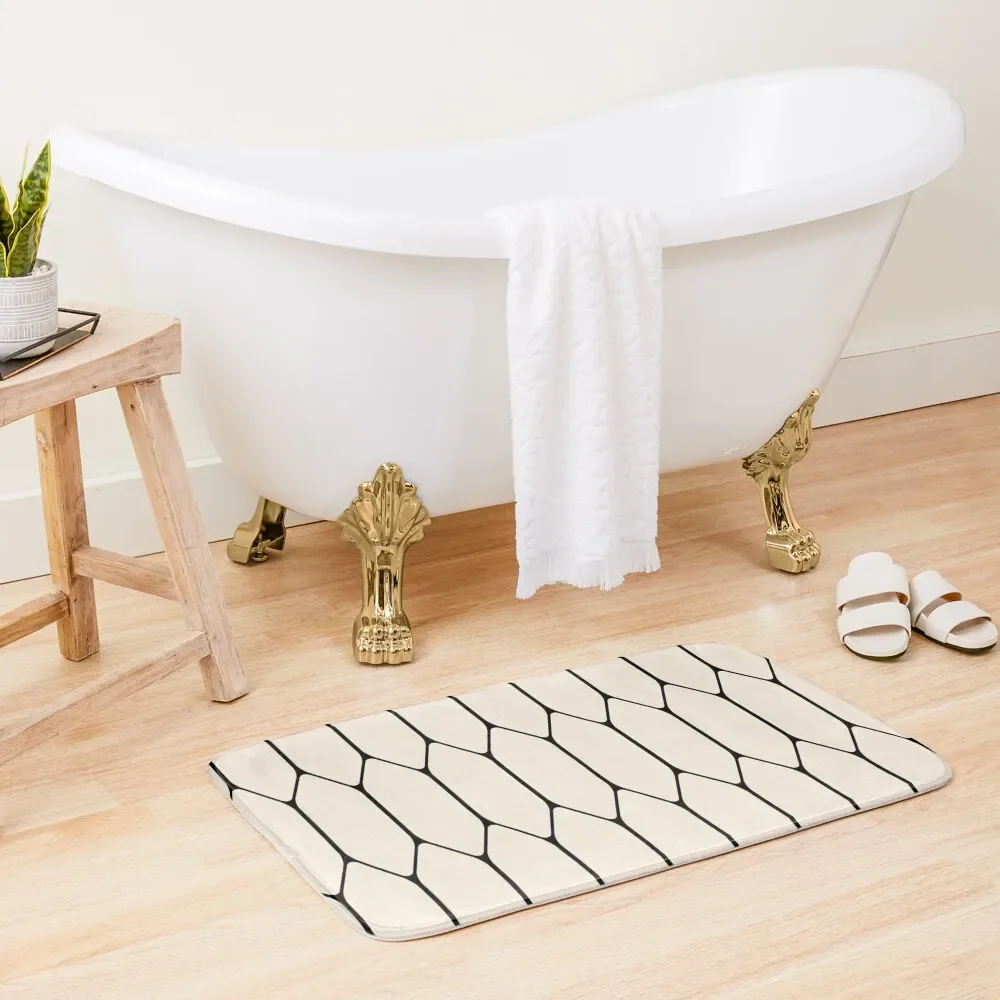 Tapis de bain absorbant à motif géométrique minimaliste en nid d'abeille Long, noir et crème d'amande