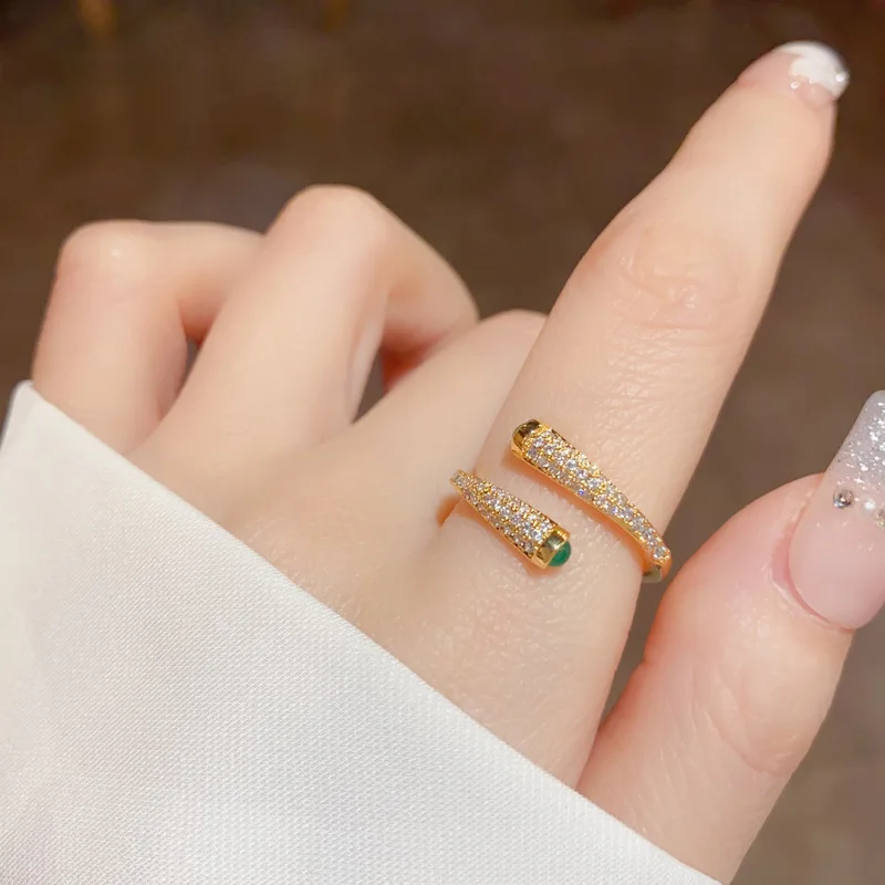 European and American Exaggerated Micro Inlaid Zirconia Geometric Opening Ring High-end Personalized Index Finger Ring.