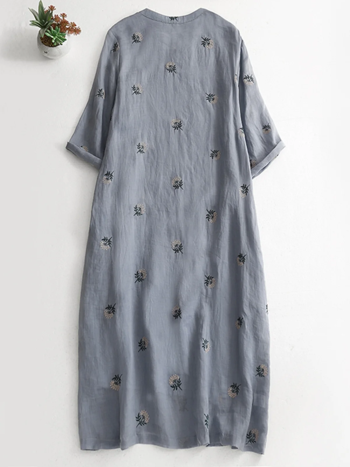 Retro-Blumendruck A-Linie Dr. Großes Damen-Faion-Sommerkleid, lässige Baumwollmischung, langes Sve-Rund-Ne-Kleid