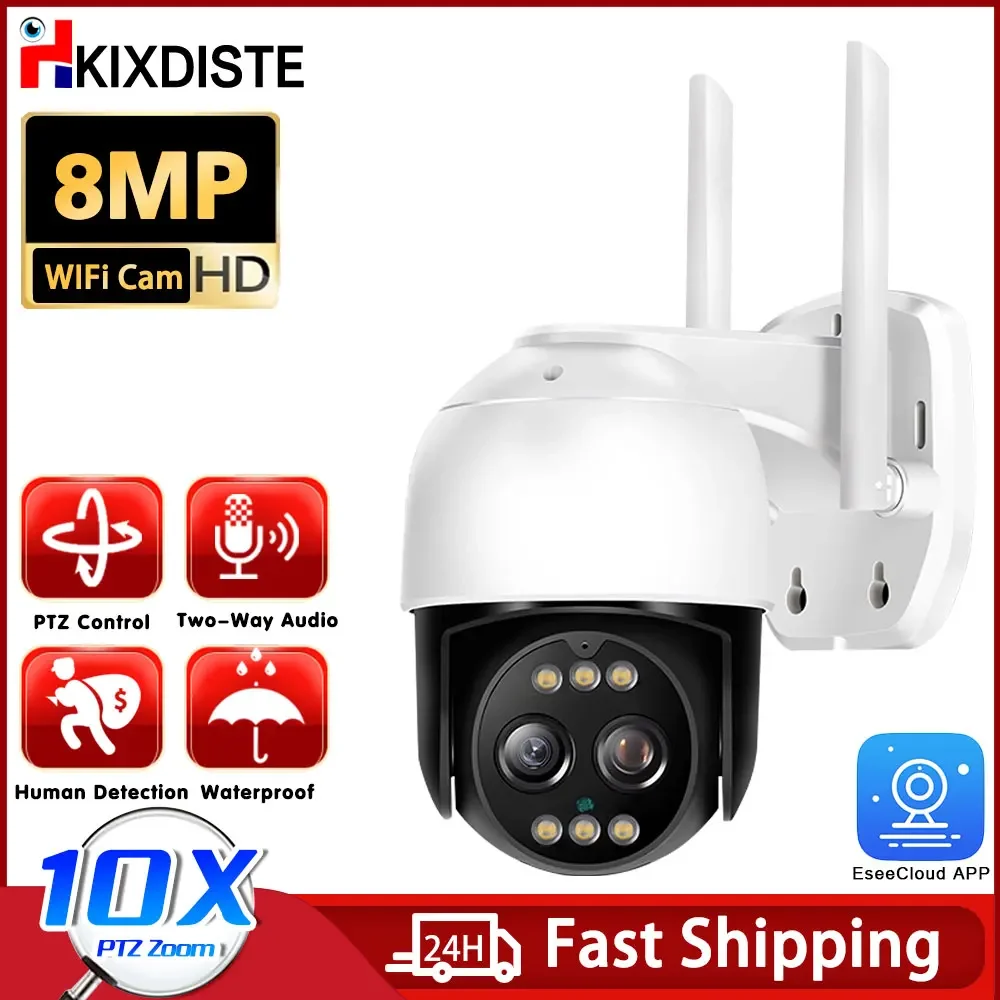 

4K 8MP WiFi Outdoor IP Camera 10x PTZ Zoom Color Night Vision Camera Automatic Tracking Security Protection Monitoring IP CCTV