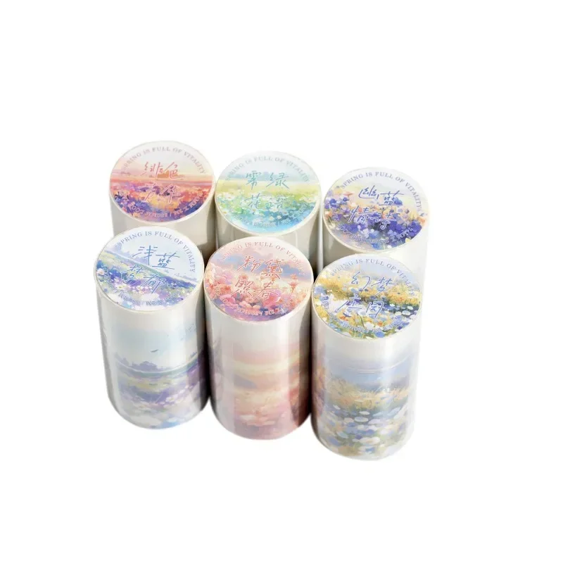 1Roll 2M Tape Spring INS Landscaping Handbook DIY Material Decoration Loop Misty Green Flower Label Scrapbook cut 74mm*2m