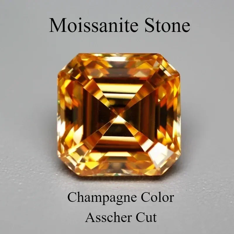 

Moissanite Stone Champagne Color Asscher Cut Gemstone Lab Grown Diamond For DIY Charms Women Jewelry Making With GRA Certificate