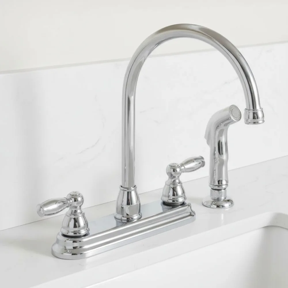

High Arc 2-Handle Kitchen Sink Faucet with Side Sprayer, Chrome Finish for Modern Homes