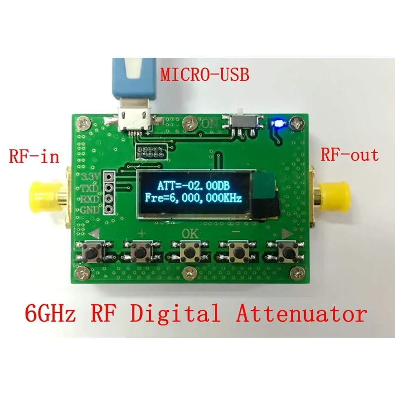 

6G Digital Programmable Attenuator 30DB Step 0.25DB OLED Display CNC Case RF Module