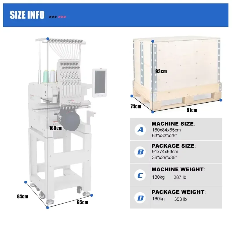 2026 HONRAIN New Single Head 12 Embroidery Machine 1200RPM 10 Inch Raynen Touch Screen Cap T-shirt Flat Embroidery