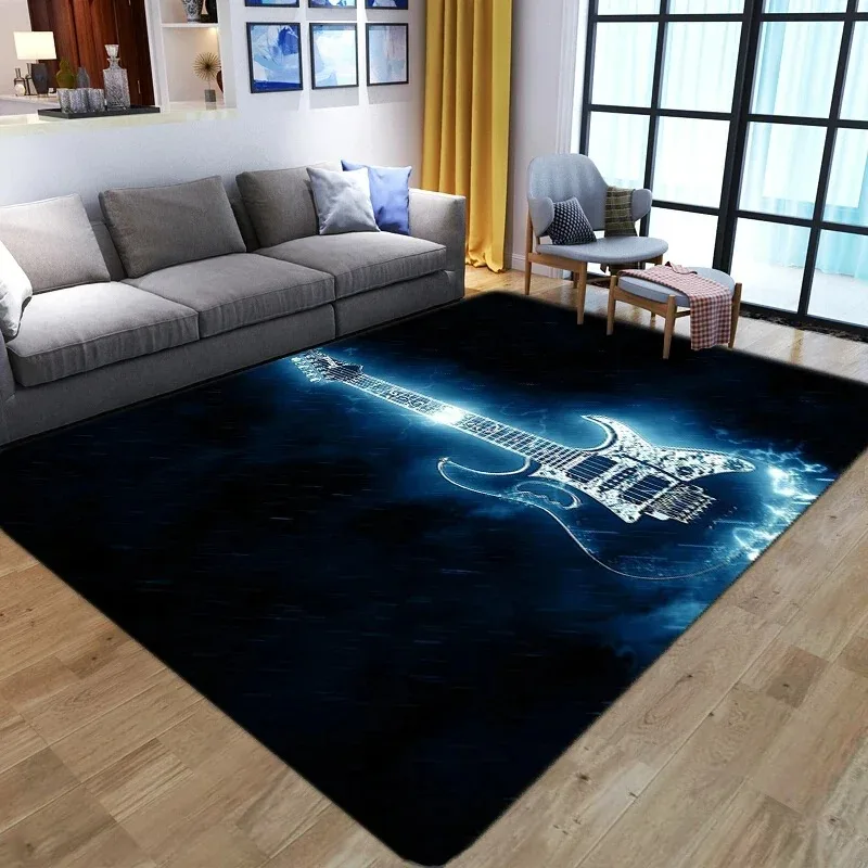 Guitar Pattern Washable Carpet for Living Room Bedroom Playroom Floor Mat Decor Vintage Anti-skid Sofa Coffee Table Rug Doormat