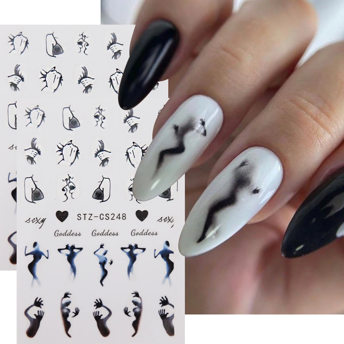 2pcs Gothic Halloween Nail Stickers, Smoke Silhouette, Ghost, Heart, Skull, Devil Wings Nail Decals DIY Style Nail Decoration
