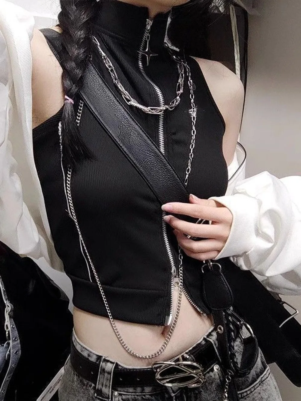 2026 new summer hot girl short vest dark punk goth sleeveless top slim fit fashion ins trend personality street goth Y2K party