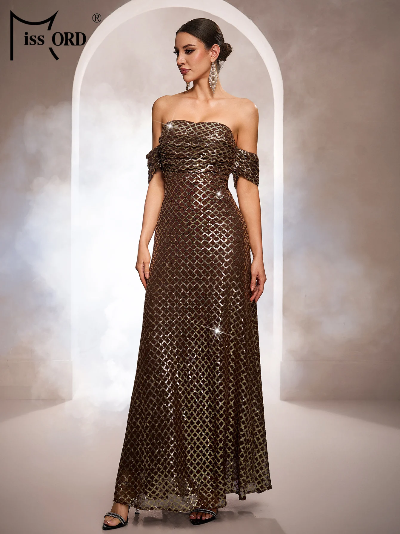 Missord nouvelle épaule dénudée paillettes une ligne robe de soirée de mariage fête d'anniversaire Occasion formelle de haute qualité robe de remise des diplômes de luxe