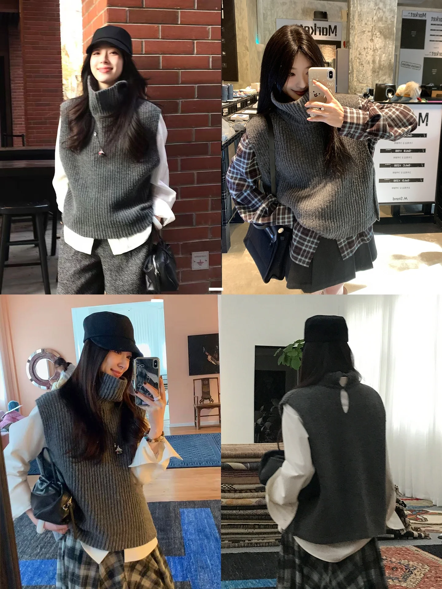 

Aboutpoem Cloud Soft Slop Knitted High Collar Vest Women Winter Two-Way Wear Floing Svel Top Pure Color Commute Sle