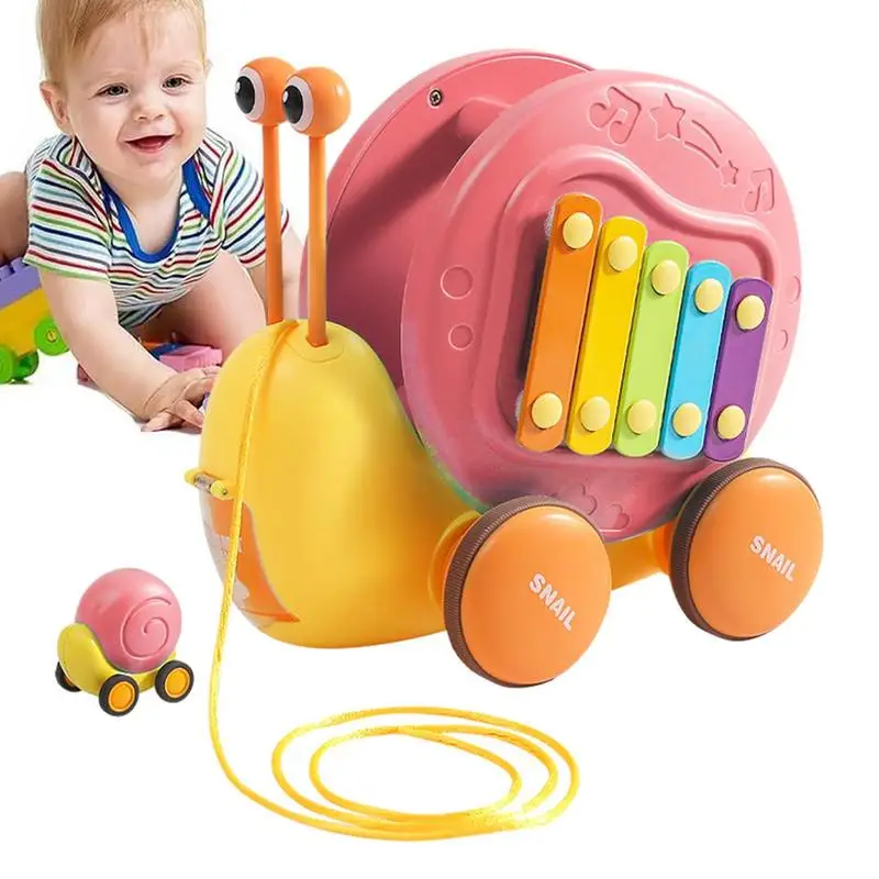 Multifunctional Pull String Cartoon Snail Car Toy Baby Learn To Crawl And Pull Toy With Music Early Education Toys For Children