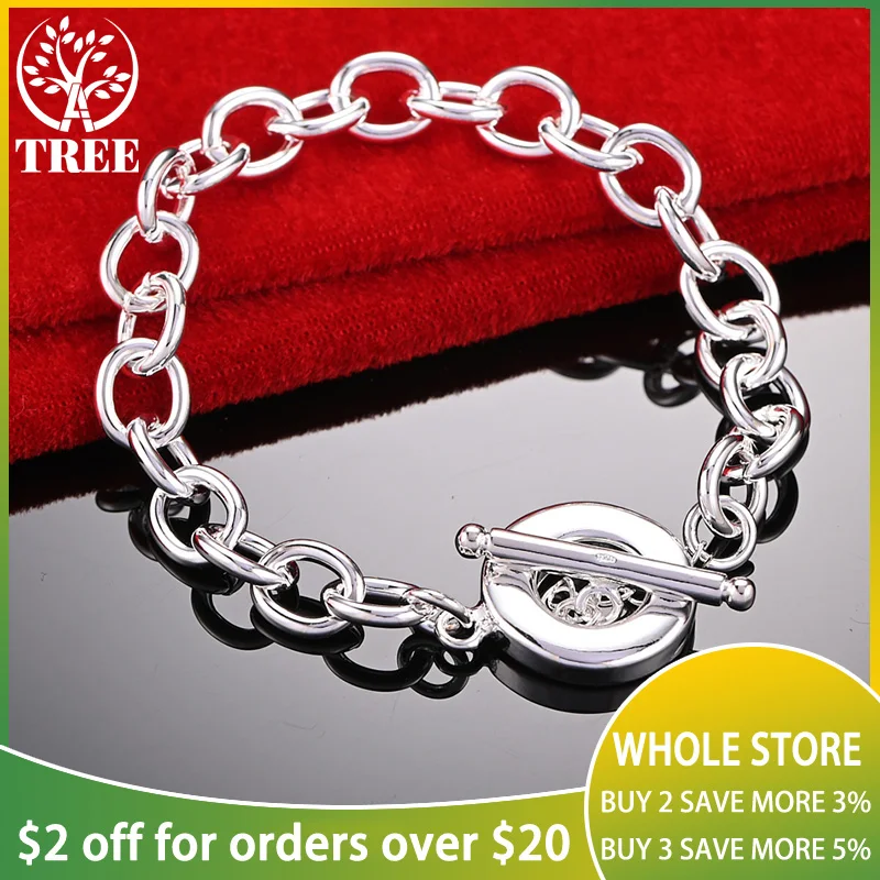 

ALITREE 925 Sterling Silver Simple Toggle Buckle Bracelet For Lady Hand Chain Wedding Accessories Birthday Party Fashion Jewelry