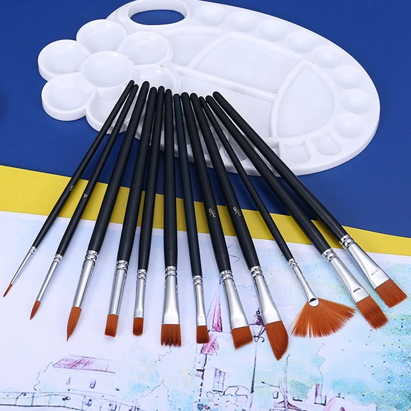 12 Pcs Acrylic Paint Brushes Set Artist Paint Brushes Paint Brushes For Acrylic Oil Watercolor Fine Arts Crafts Supplies