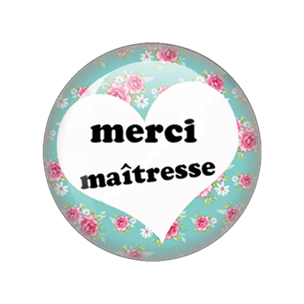 French Merci Maitresse Words Super  Maitresse  Round Photo Glass Cabochon Demo Flat Back Making Findings