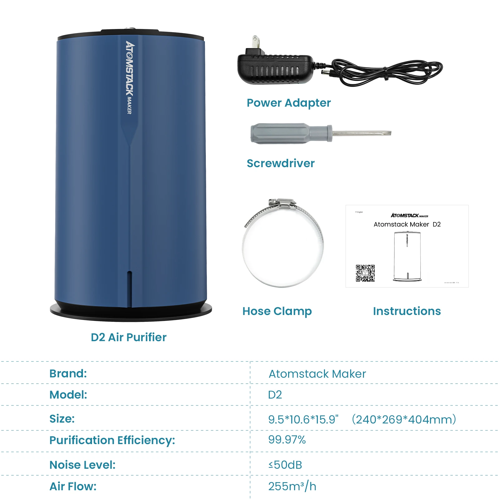 ATOMSTACK Maker D2 Air Cleaner Laser Engraving Smoke Absorber Air Purifier With 7 Filter Layers 99.97% Filtration Rate