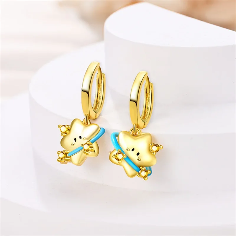 

Original 925 Sterling Silver Cute Star Earrings Sparkling CZ Zircon Exquisite Earrings For Women Birthday Baby Jewelry Gifts